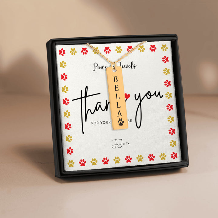 Pet's Name & Paw Print Bar Necklace