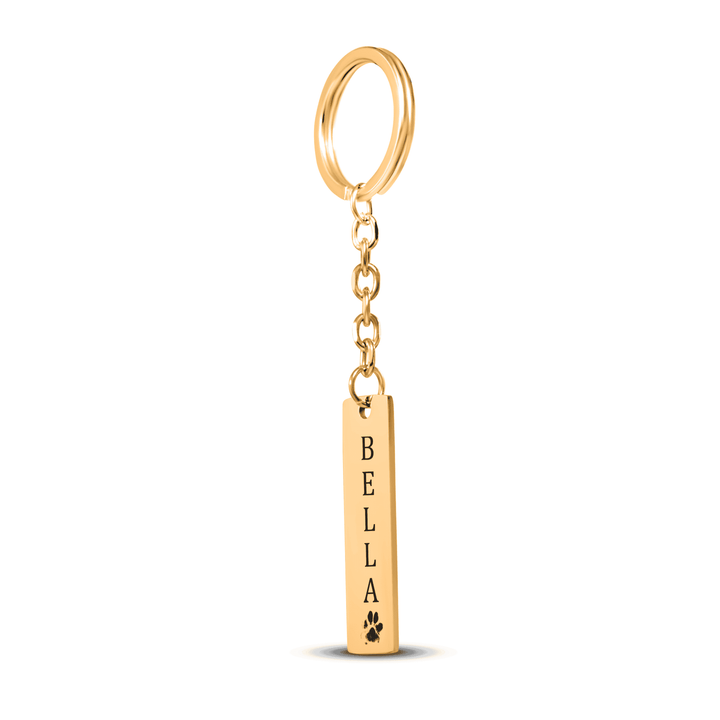 Pet's Name & Paw Print Vertical Bar Keychain