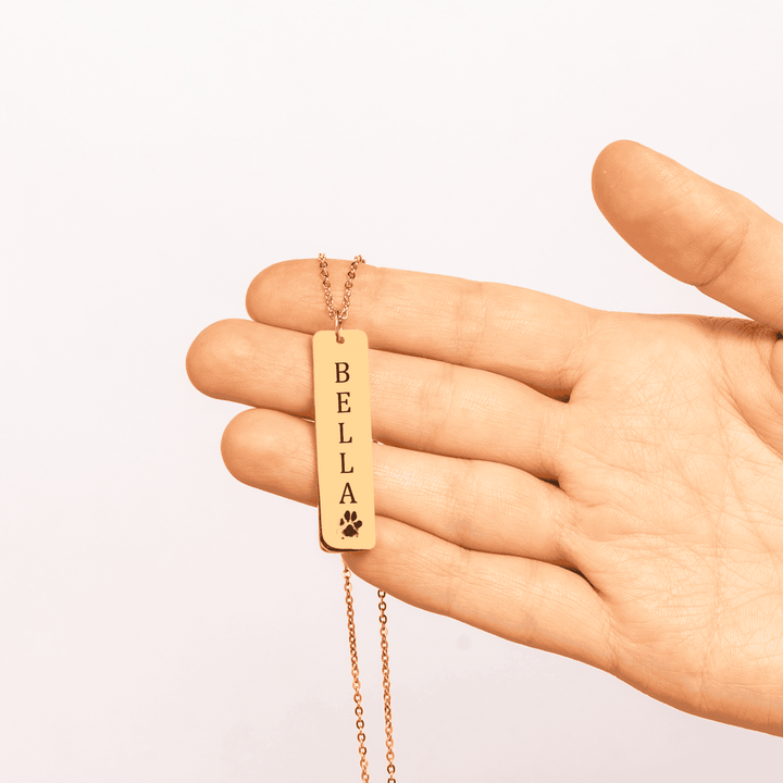 Pet's Name & Paw Print Bar Necklace