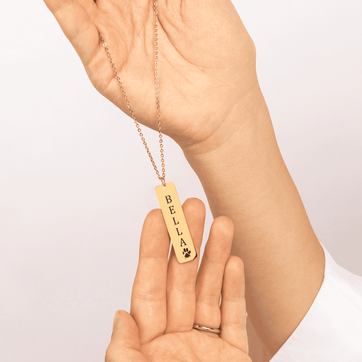 Pet's Name & Paw Print Bar Necklace