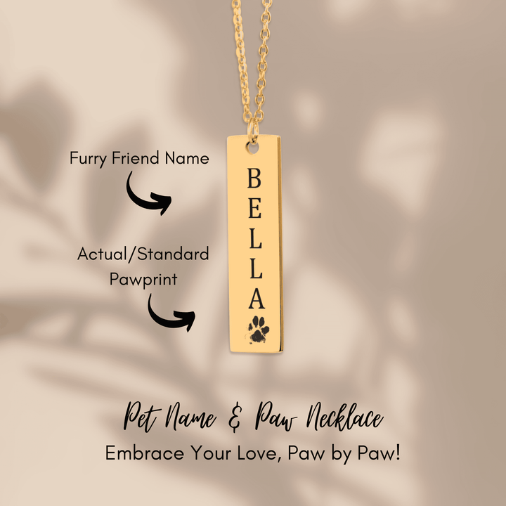 Pet's Name & Paw Print Bar Necklace